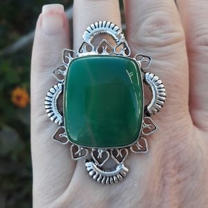 New Huge Green Agate 925 Silver Statement Ring.